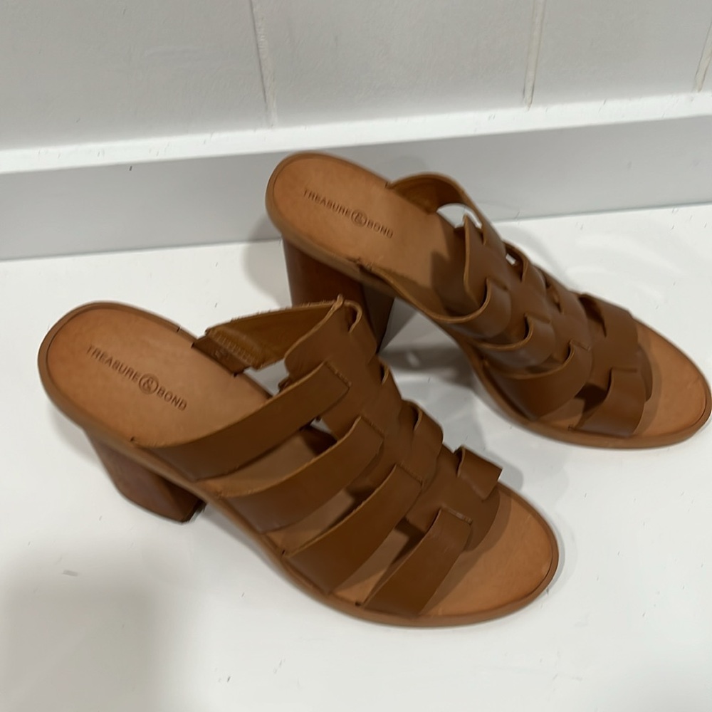 TREASURE BOND Sz‎ 11 Aleeya Block Heel Slide Leather Mule fisherman open toe